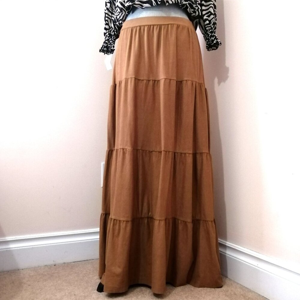 H&M Faux Suede Tiered Maxi Skirt